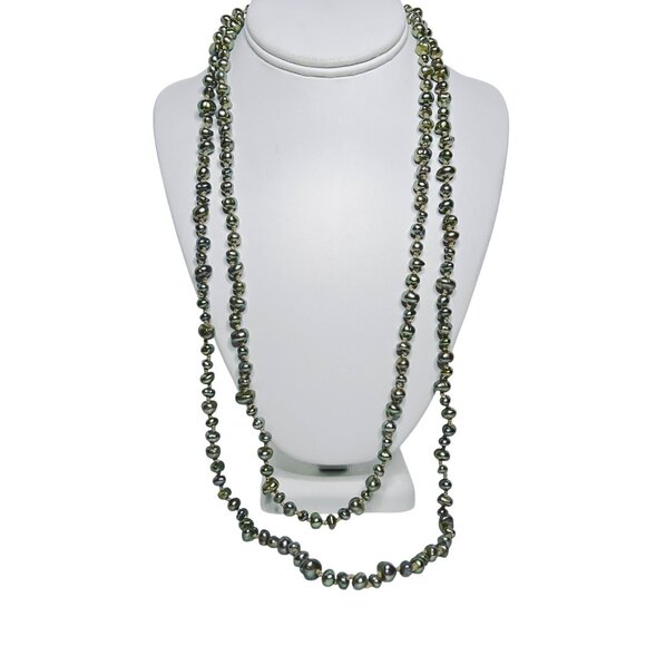 Honora Single Strand Double Knotted Green Freshwater Pearl Necklace (6046) - Picture 1 of 6
